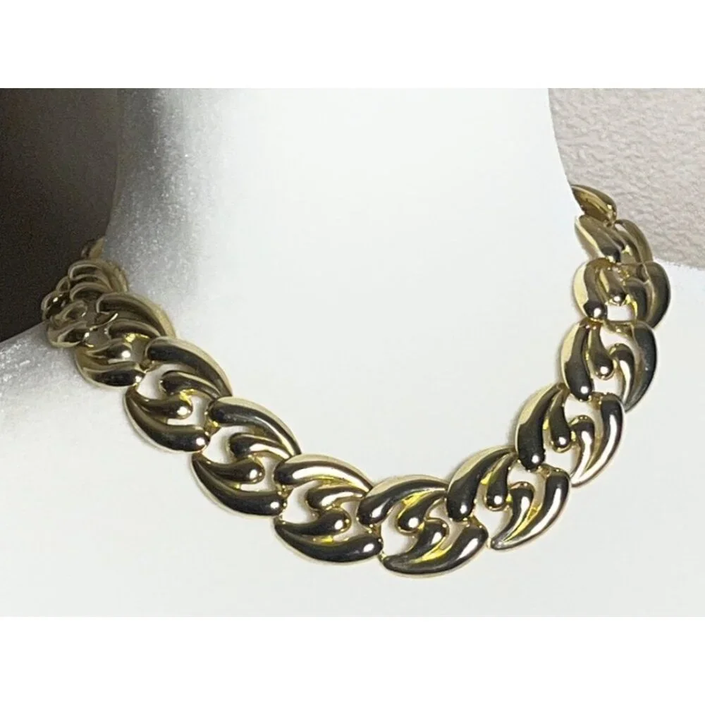 Vtg Chunky Chain Link Bold Statement Necklace 17" 80s Gold Tone Womens Jewelry - Picture 2 of 7